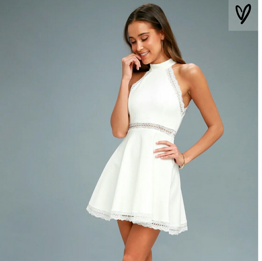 Lulu's White Lace Trim Mini Dress
